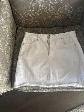 Just Black White Denim Mini Skirt with Frayed Hemline